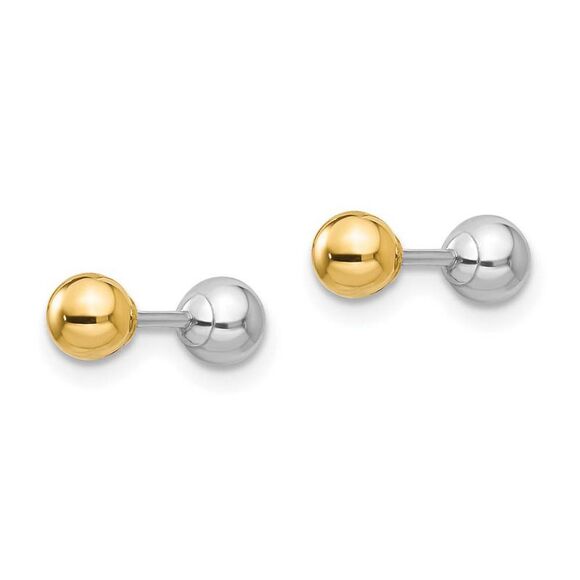 Reversible 4mm Ball Screw Back Earrings in 14k Two-tone Gold - Picture 3 of 6